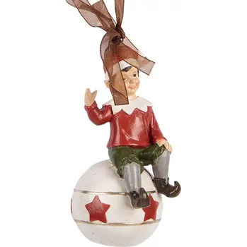 Vánoční dekorace Závěsná vánoční dekorace sedící Elf na kouli - 5*5*10 cm