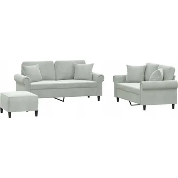 Pohovka Sametová sedací souprava - 2místná pohovka 140 cm, světle šedá