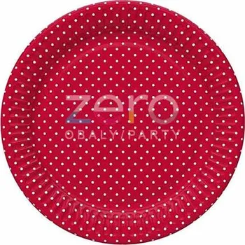 Jednorázové nádobí Tácek papírový kulatý s fólií pr. 18 cm (8 ks) - červené s mini puntíky