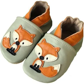 Kojenecké oblečení Hopi Hop Kožené capáčky Barefoot Vel. S (0-6 měs.) Liška šedá