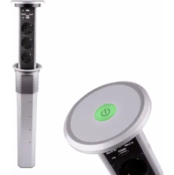 Elektrická zásuvka Design Light výsuvný automatický zásuvkový sloupek LIFT BOX 3x230V + 2xUSB,indukce, hliník