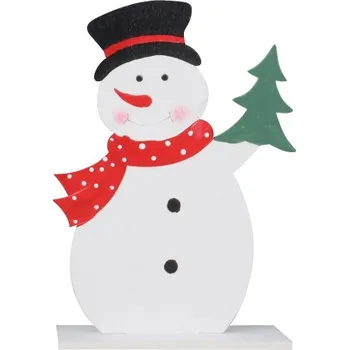 Vánoce Sněhulák v klobouku dřevěný na postavení 14 x 18 cm