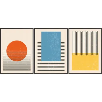 Obraz Postery + RÁMY 3x 24x33 geometrie retro linie