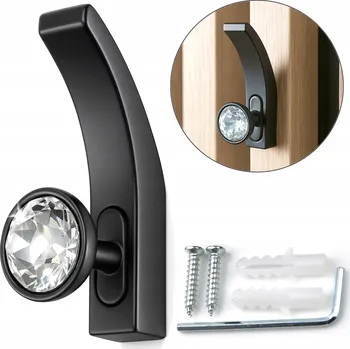 Věšák 1 ks Černý nástěnný věšák s křišťálem – moderní držák na oblečení