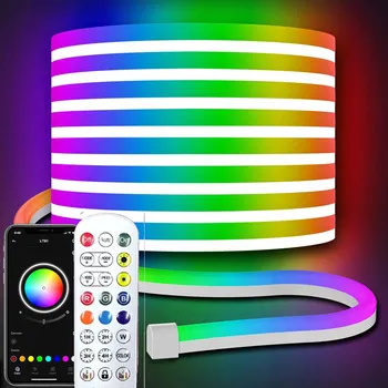LED osvětlení 5m LED pásek RGBIC NEON FLEX 10W/m 24V Ovládání přes Bluetooth aplikaci + Dálkový Ovladač + napájecí zdroj