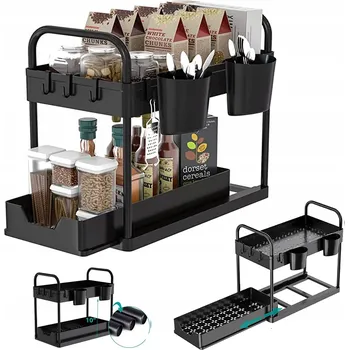 Koupelnový nábytek VÍCEÚČELOVÝ ORGANIZÉR POLICE DVOUÚROVŇOVÁ Černá