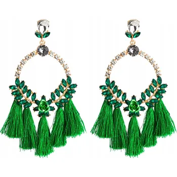 Náušnice Náušnice zelené se zirkony a střapci s růží