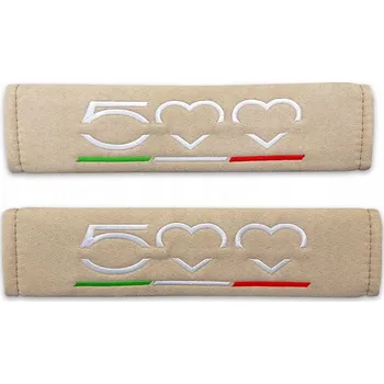 Návlek na bezpečnostní pás POTAHY NA BEZPEČNOSTNÍ PÁSY FIAT 500 ALCANTARA BÉŽOVÉ 2 KS VÝŠIVKA