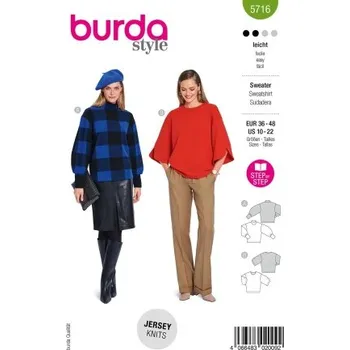 Volný čas Střih Burda 5716 na dámskou mikinu a svetr -