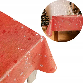 ubrus PVC ubrus Elegantní silná voskovaná látka červená s vánočními motivy 140x500cm