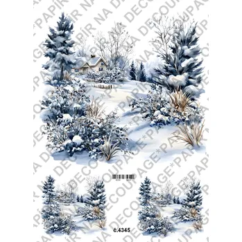 Umělecký papír Rýžový a soft papír na decoupage - Zimní krajina - KB4345 Materiál: Soft, Rozměr: A4