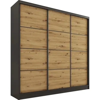 Šatní skříň Šatní skříň HARAZIA 180 bez zrcadla, se 4 šuplíky a 2 šatními tyčemi, černý mat/dub artisan +možnost VÝNOSU + PROVĚŘENO zákazníky + vyzvednutí ZDARMA