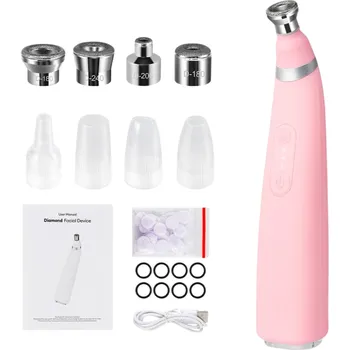 Elektrický čistič pleti Přístroj na diamantovou mikrodermabrazi a odsávání akné 4 diamantové a 4 plastové nástavce USB-C nabíjení Péče o pleť doma růžová