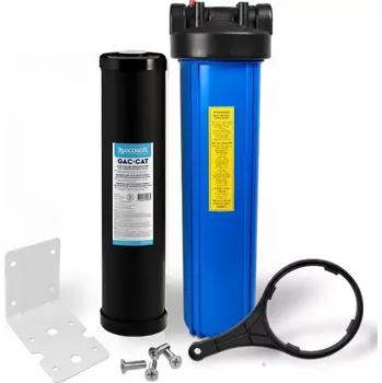 vodní filtr Trojdílné filtrační pouzdro BB 20“/4,5“ x 1“ a vložkou s aktivním uhlím na odstranění sirovodíku GAC-CAT, nosníkem a klíčem