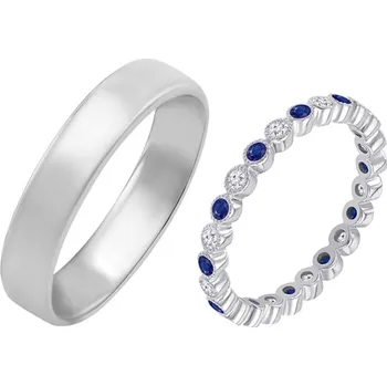 Prsten Dámský eternity prsten s diamanty a safíry a pánským komfortní prsten Catalin