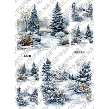Umělecký papír Rýžový a soft papír na decoupage - Zimní krajina - KB4346 Materiál: Soft, Rozměr: A4
