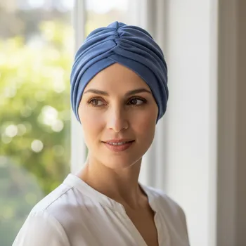 Ebbie Bavlněný turban-style - MODROŠEDÝ Velikost: 54