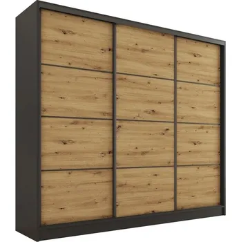 Šatní skříň Šatní skříň HARAZIA 200 bez zrcadla, se 4 šuplíky a 2 šatními tyčemi, černý mat / dub artisan +možnost VÝNOSU + PROVĚŘENO zákazníky + vyzvednutí ZDARMA
