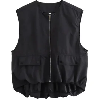 Dámská jednobarevná vesta se zapínáním na zip a kapsičkami Stylová praktická vesta z polyesteru v různých barvách pro každodenní nošení černá M