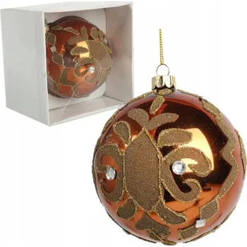 Vánoční dekorace Vánoční Koule skleněná zdobená 10 cm hnědá OZDOBA NA VÁNOČNÍ STROMEK SVÁTEČNÍ DEKORACE