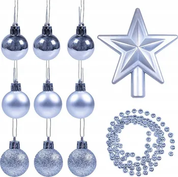 Vánoční dekorace Vánoční Baňky hvězda řetěz stříbrné 11ks