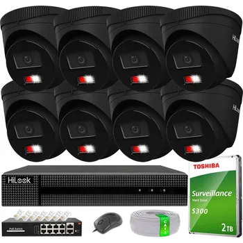 Bezpečnostní kamera SADA PRO 8 KAMER MONITORINGU 6MPx 3K+ HILOOK BY HIKVISION ČERNÁ PoE 2TB