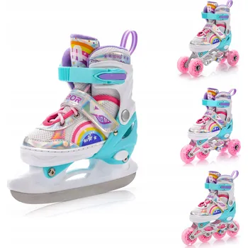 Kolečkové brusle Kolečkové Brusle 4v1 Meteor Rainbow M 34-37 kombinované brusle: kolečkové, na led, inline LED 82A