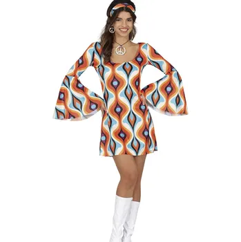 Karnevalový kostým GuircaDámský retro Hippies kostým 70. léta Velikost: S 36-38