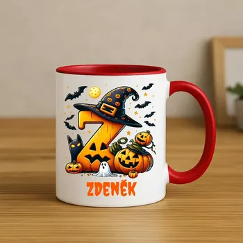 Halloweenský hrnek se jménem na přání (Hrnek s písmenem, dýní a duchem – originální dárek pro malé i velké)