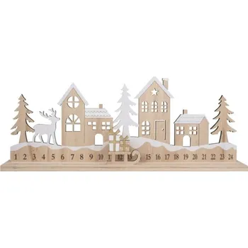 Vánoční dekorace Dřevěný adventní kalendář se sáněmi 40 x 16 x 5 cm