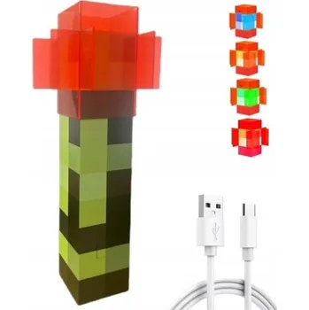 Lampička NOČNÍ LAMPA MINECRAFT POCHODEŇ USB 3D NA STOLEK NEBO NA ZEĎ 31CM