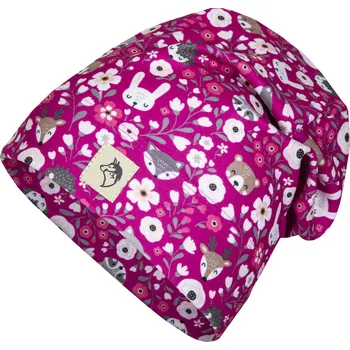 Čepice Dívčí flísová čepice - Wolf & Wolfie C2504, fialovorůžová, lesní zvířatka Barva: Fialovorůžová, Velikost: 48-50