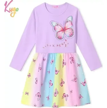 Dívčí šaty Dívčí šaty s dlouhým rukávem Kugo SS3628 fialové (Moderní šaty pro dívky s motýly)