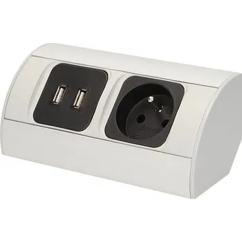 Elektrická zásuvka ORNO zásuvka elektro rohová- 1x zásuvka + 2x USB + kabel stříbrná