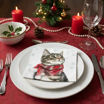 Papírový ubrousek Vánoční dekorativní papírový ubrousek KOČKA 33x33 cm balení 20 ks Balení: 20 ubrousků