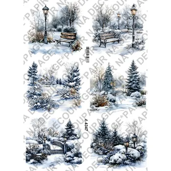Umělecký papír Rýžový a soft papír na decoupage - Zimní krajina - KB4347 Materiál: Soft, Rozměr: A4