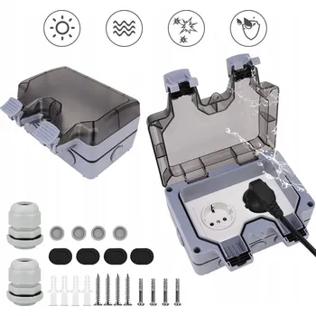 Elektrická zásuvka Dvojitá vodotěsná zásuvka šedá IP66 s uzemněním