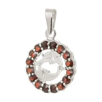 Přívěsek Stříbrný přívěšek znamení ryby s granáty STRZ1215RYBF + dárek zdarma