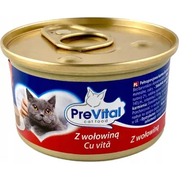 Krmivo pro kočku PreVital mini konzerva - Paštika pro dospělé kočky s hovězím masem 85g