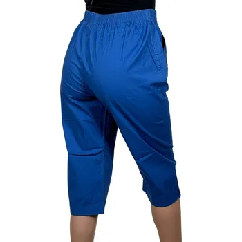 Dámské kalhoty Dámské modré plátěné 3/4 kalhoty ELENA Barva: Modrá, Velikost: XL