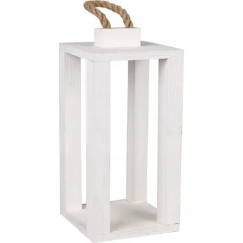 Obraz BÍLÁ DŘEVĚNÁ LUCERNA LAMPION 14x14x30,5 cm