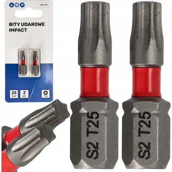 Bit NÁRAZOVÉ BITY TORX 25 TX25 25MM SADA NÁRAZOVÝCH BITŮ 2 KUSY LSP KRÁTKÉ