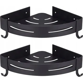 Drátěná police 2x Rohová polička do koupelny černá, bez vrtání