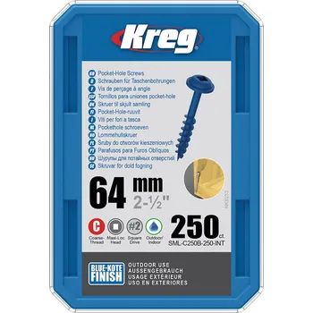 Šroub Kreg Blue-Kote Maxi-Loc Šrouby pro skryté spoje - 64 mm, hrubý závit, 250 ks