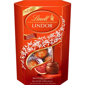 Bonbon Lindt Lindor mléčná čokoláda s náplní z červeného pomeranče 200 g
