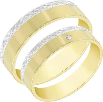 Prsten Dvoubarevné zdobené zlaté snubní prsteny s diamantem Beau