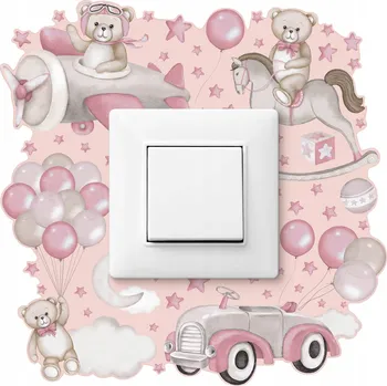 Obraz SAMOLEPKA K VYPÍNAČI DO DĚTSKÉHO POKOJE BALÓNKY MEDVÍDCI HVĚZDY LETADLO MRAKY