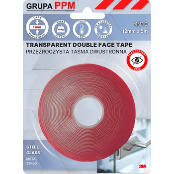 Lepicí páska PPM 3M VHB 4910 PRŮHLEDNÁ OBOUSTRANNÁ PÁSKA 1MM PRO SKLO A KOV 12MMX5M