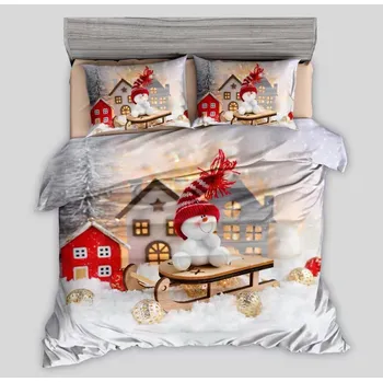 Povlečení 3D Bavlněné povlečení SNOWMAN ON A SLEIGH šedé, 100% bavlna Rozměr povlečení: 70 x 90 cm | 140 x 200 cm, 140x200 + 70x90, mikrovlákno, 135 g/m2