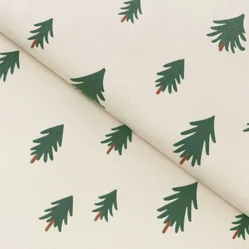 Goldea Vánoční flanelová látka - Stromečky na režném 240 cm Béžová